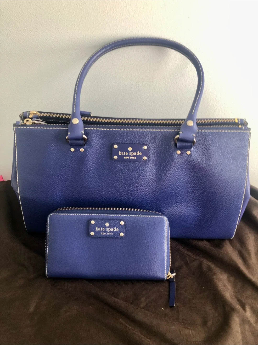 Kate Spade Blue Leather Tote Bag & Wallet