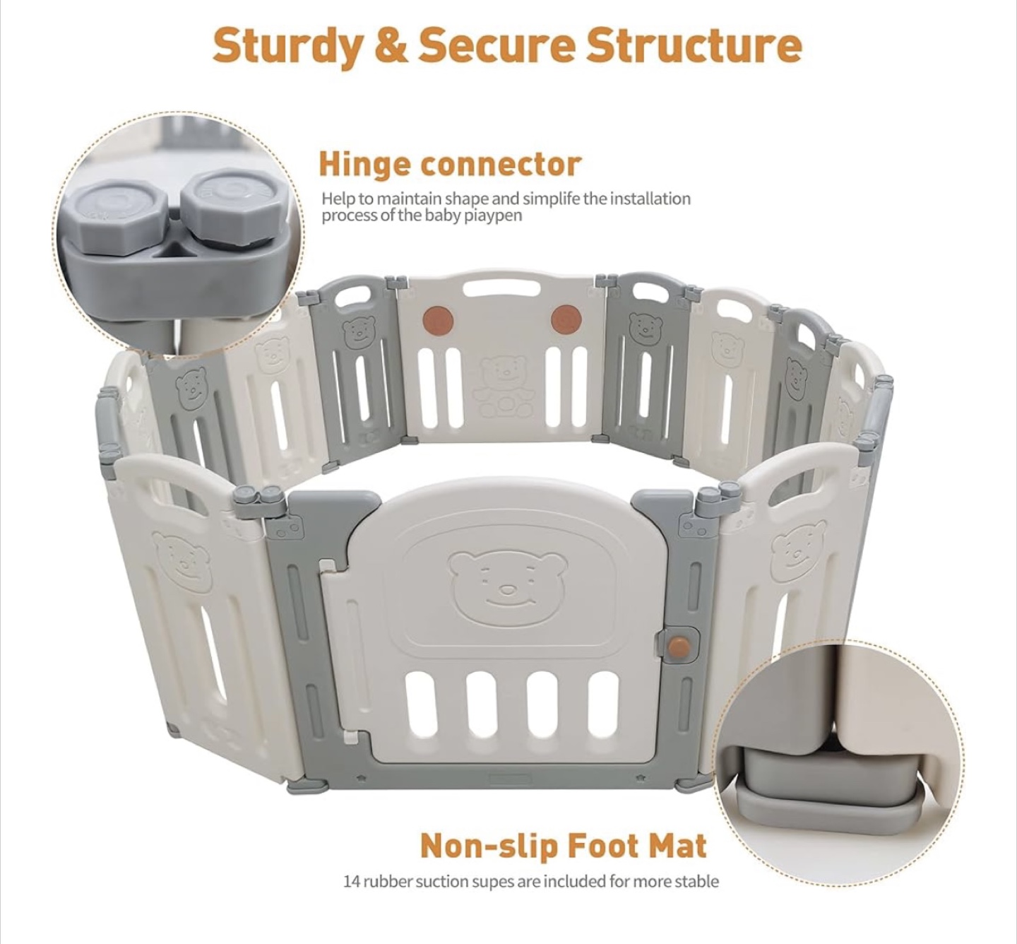 Baby Folding Play Pen - White/Grey - photo 2