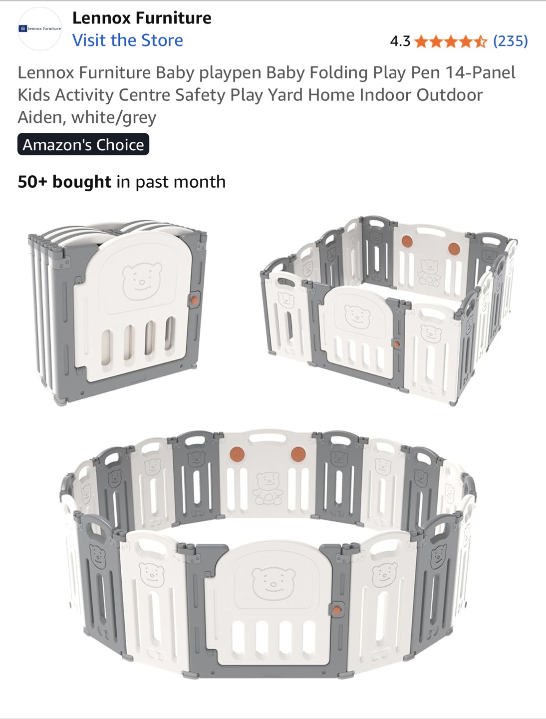 Baby Folding Play Pen - White/Grey
