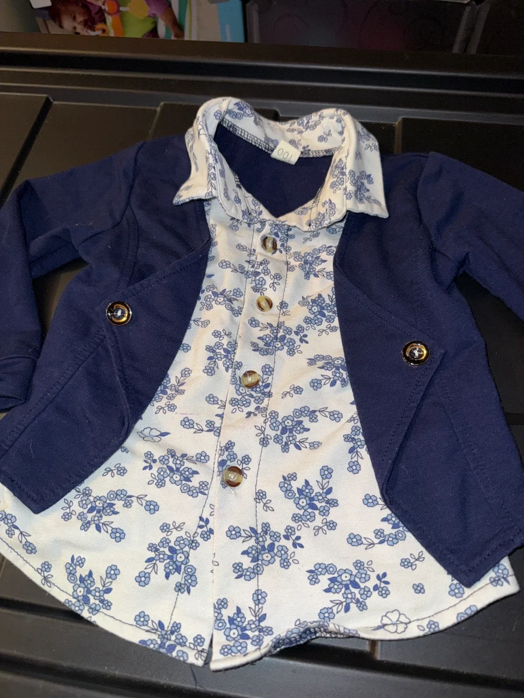 Cute Navy Blue Baby Blazer & Floral Shirt thumbnail