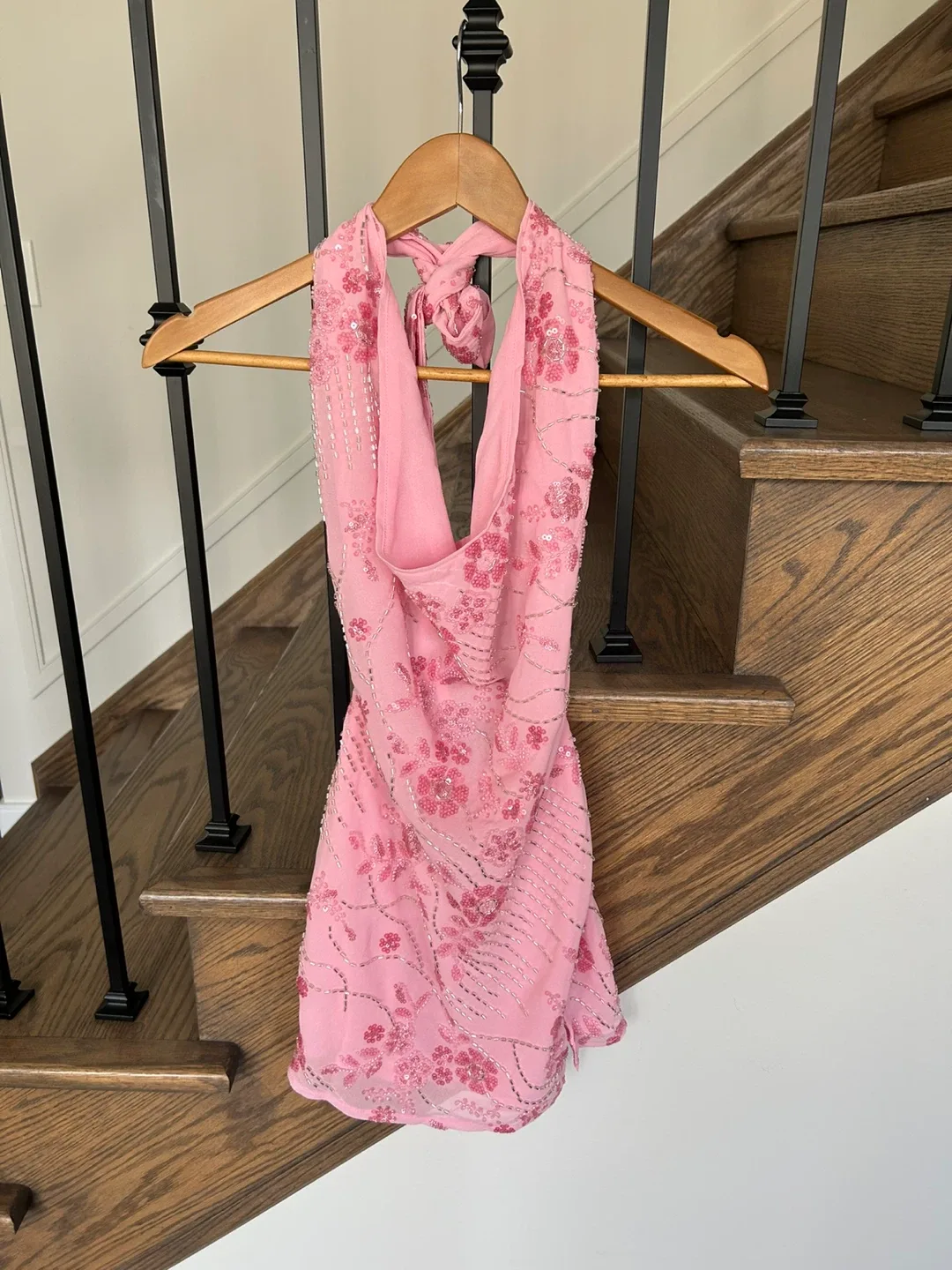 Pink Beaded Halter Dress thumbnail