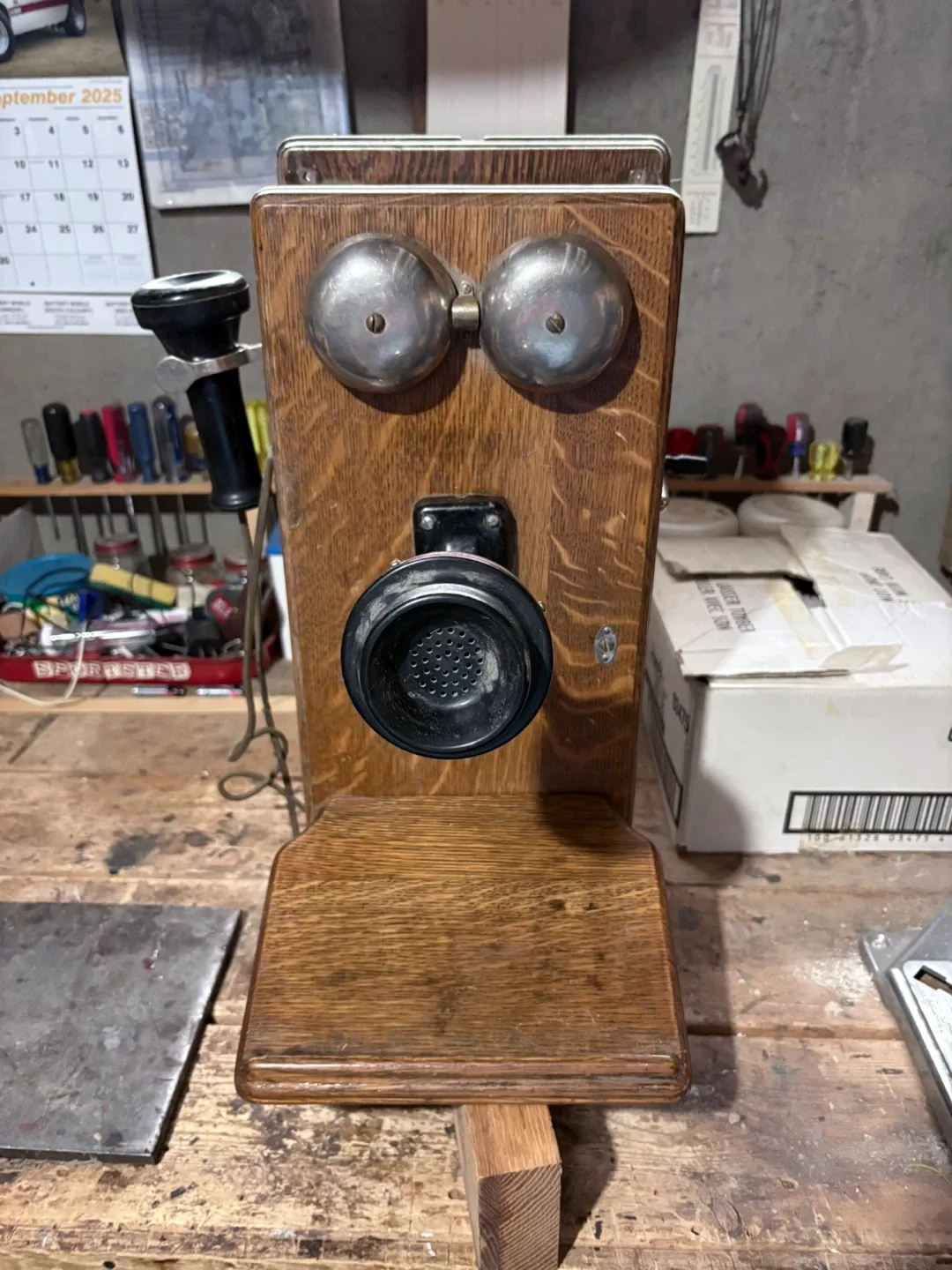 Antique Oak Wall Telephone thumbnail