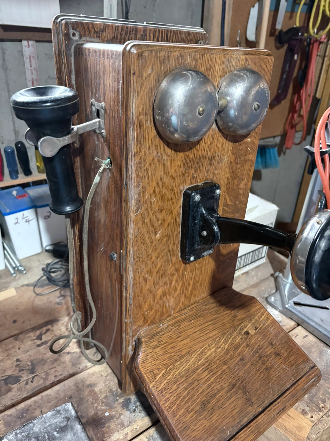 Antique Oak Wall Telephone - photo 2