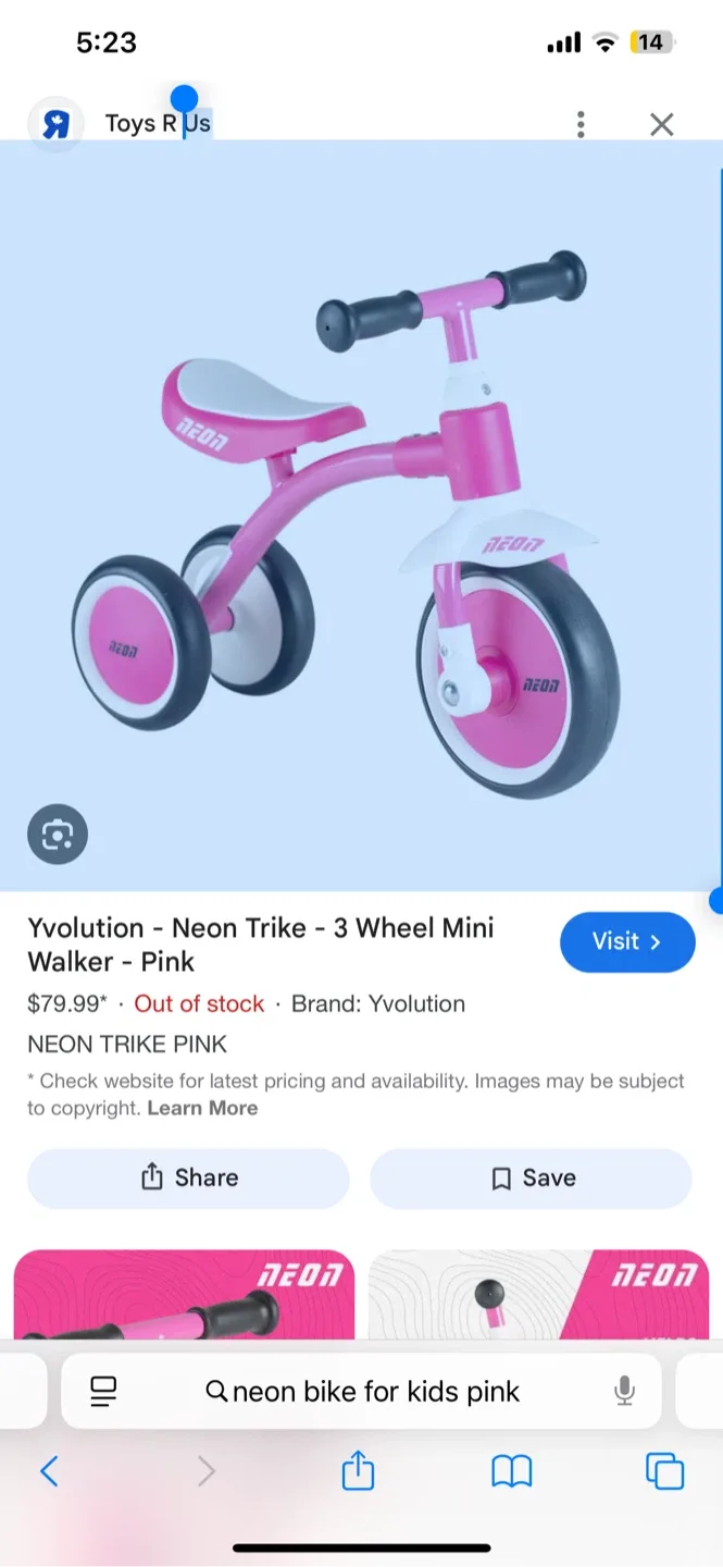 Yvolution Neon Trike - 3 Wheel Mini Walker - Pink
