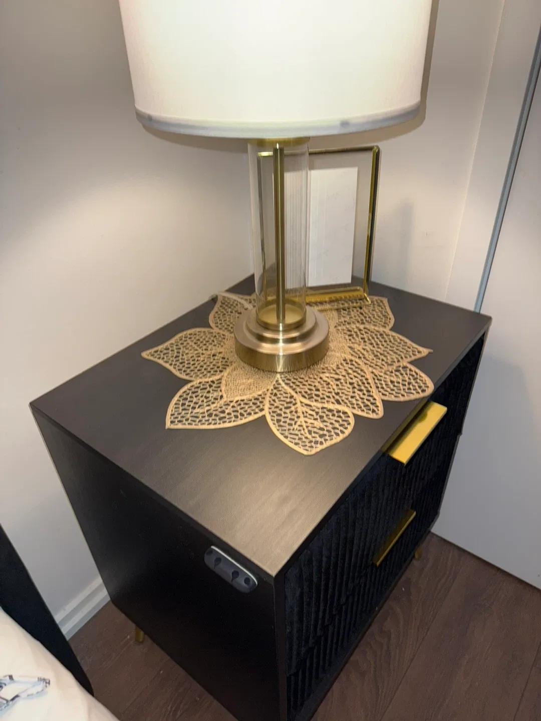 Black Velvet bedside tables/Nightstands with Gold Accents image indicator(4)