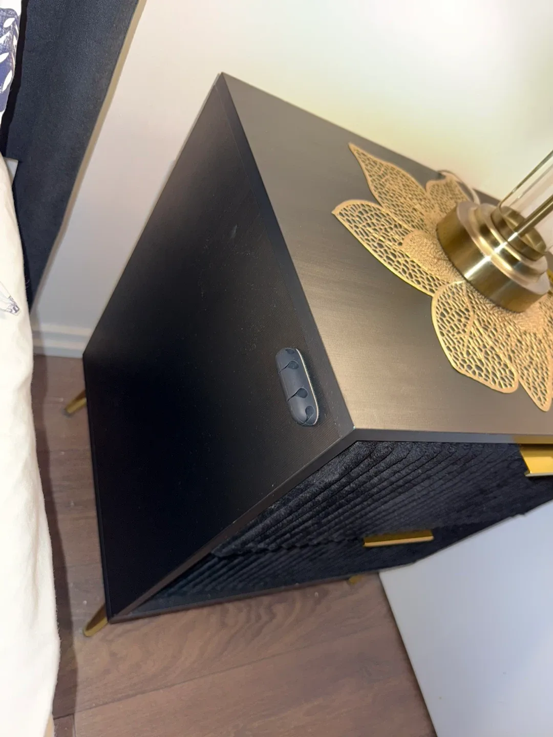 Black Velvet bedside tables/Nightstands with Gold Accents image indicator(3)