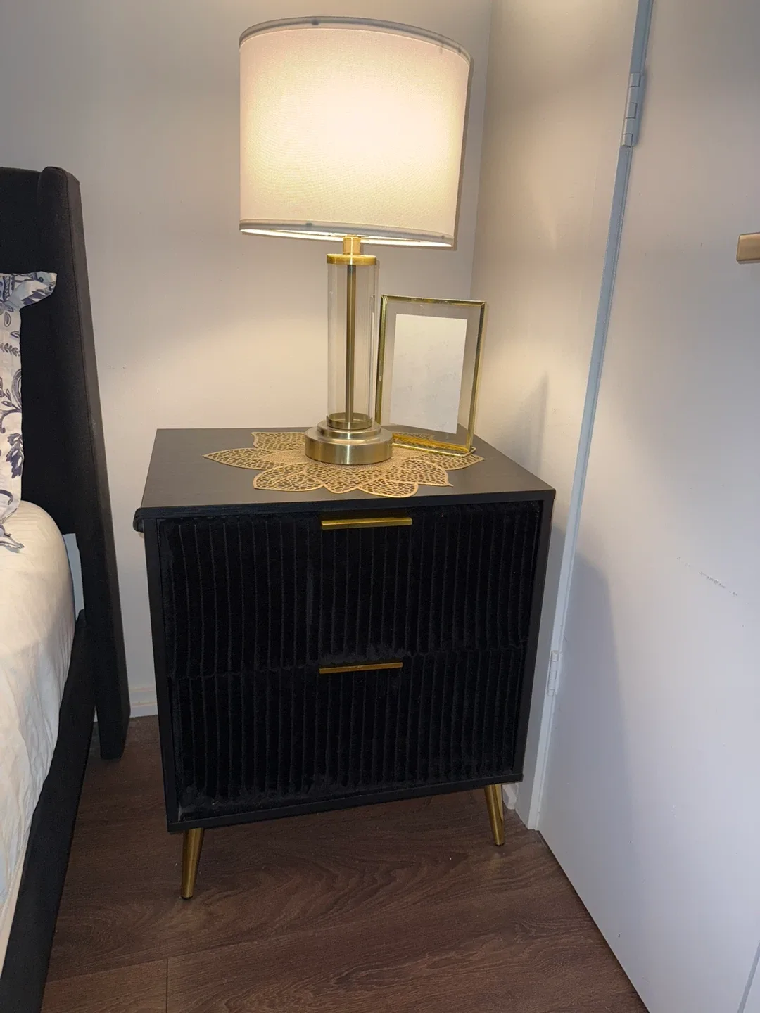 Black Velvet bedside tables/Nightstands with Gold Accents image indicator(2)