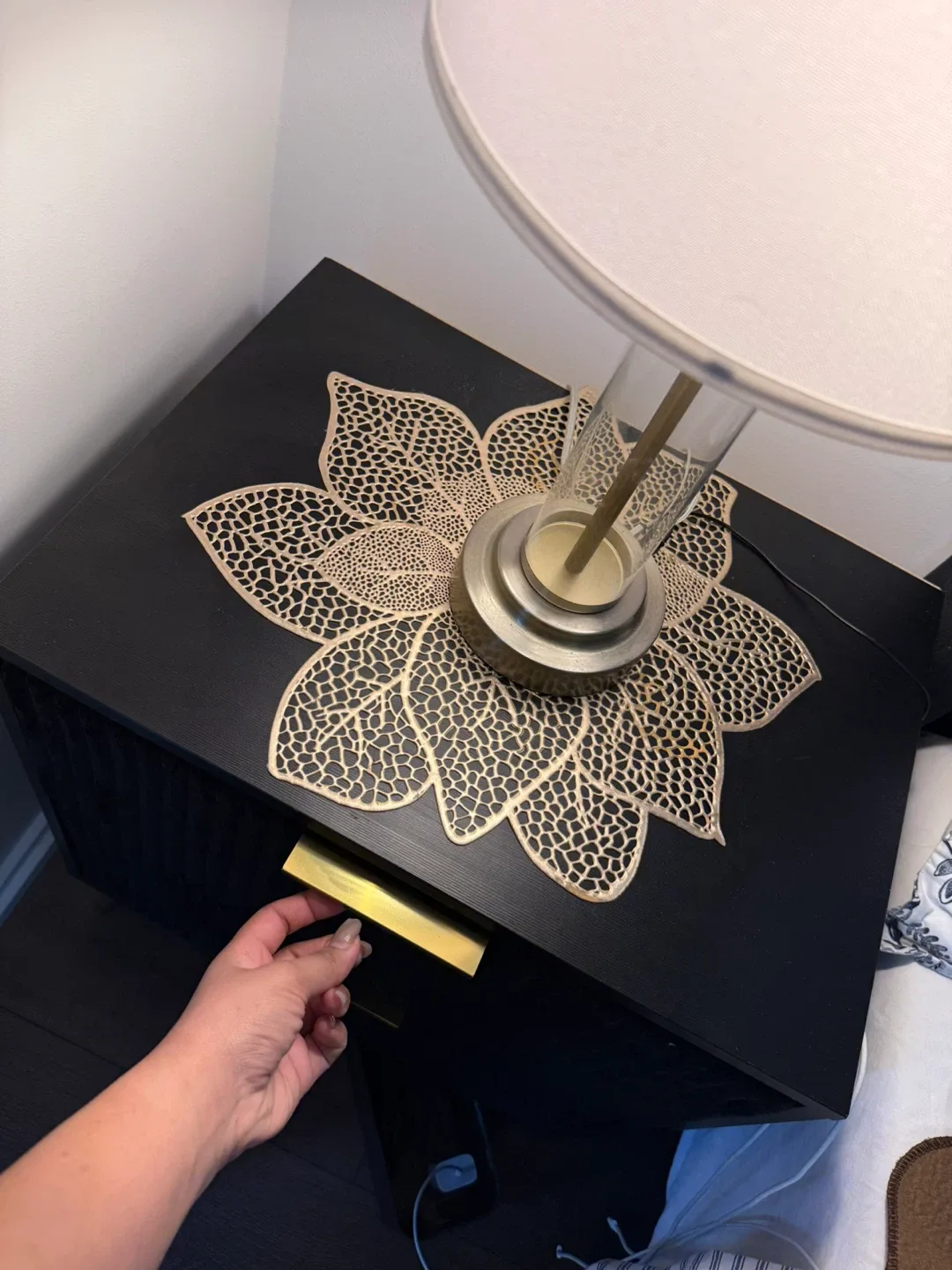 Black Velvet bedside tables/Nightstands with Gold Accents image indicator(5)