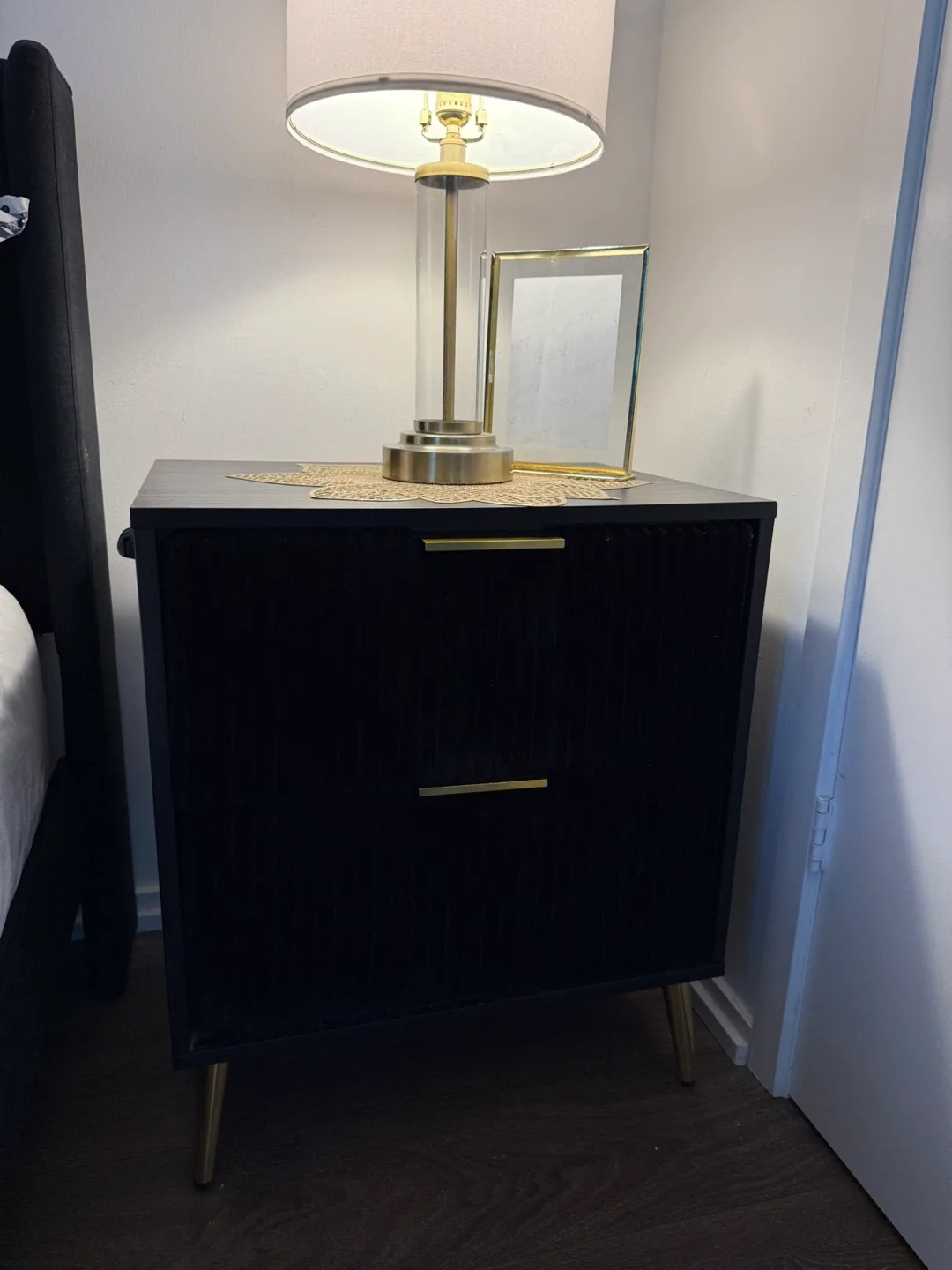 Black Velvet bedside tables/Nightstands with Gold Accents image indicator(7)