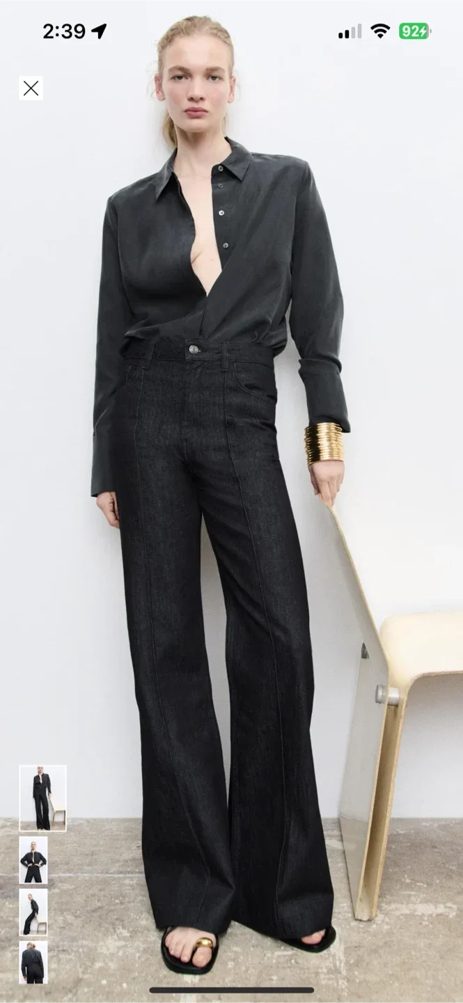 Brand New Zara Wide Leg Jeans Black Denim thumbnail