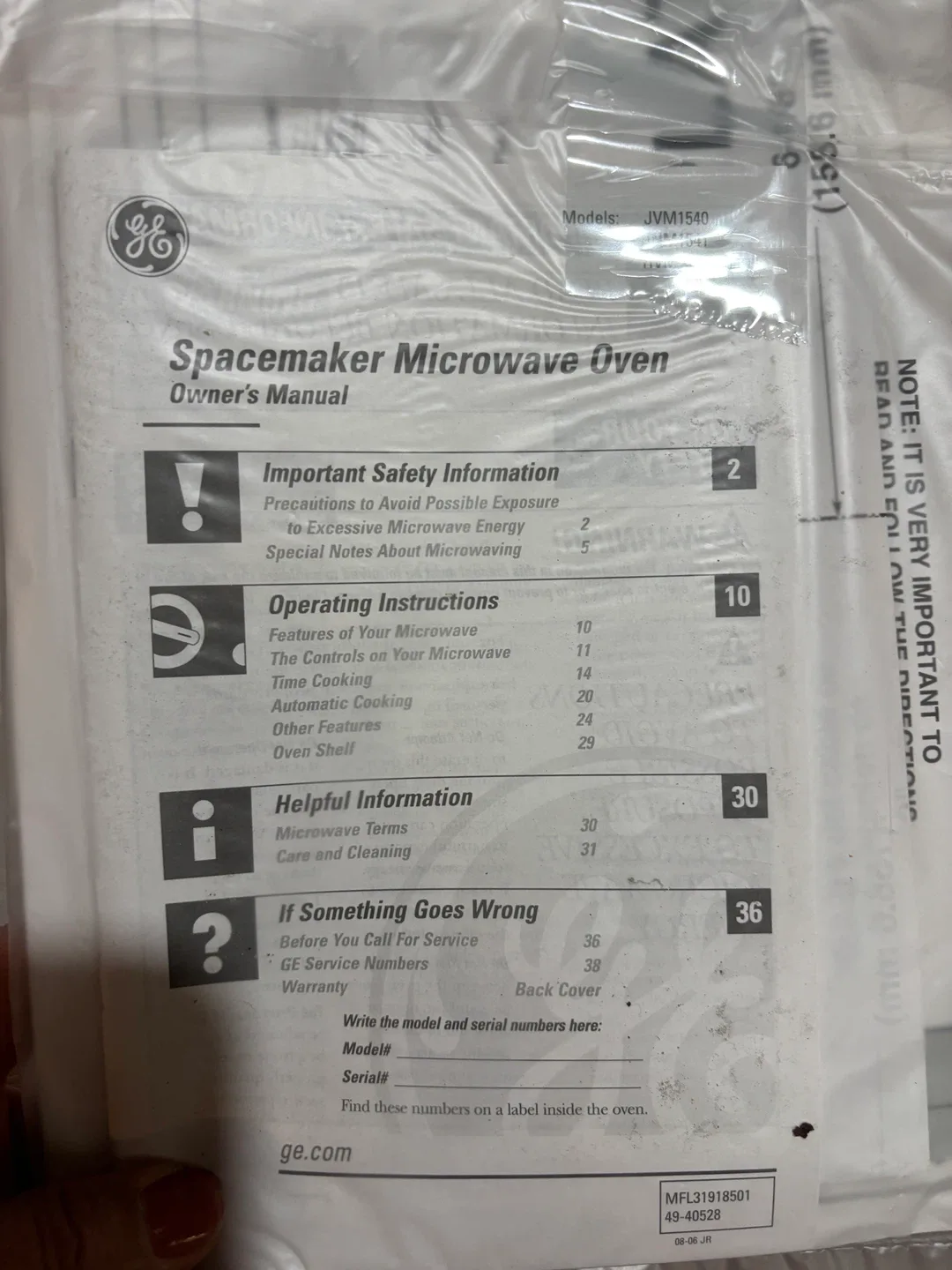 GE Spacemaker Microwave Oven JVM1540 image indicator(7)