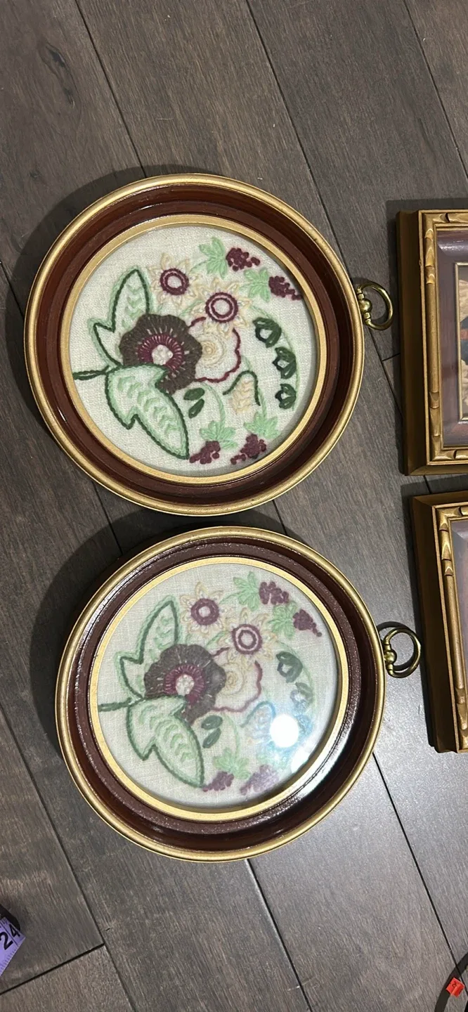 Vintage Framed Floral Embroidery Art image indicator(2)