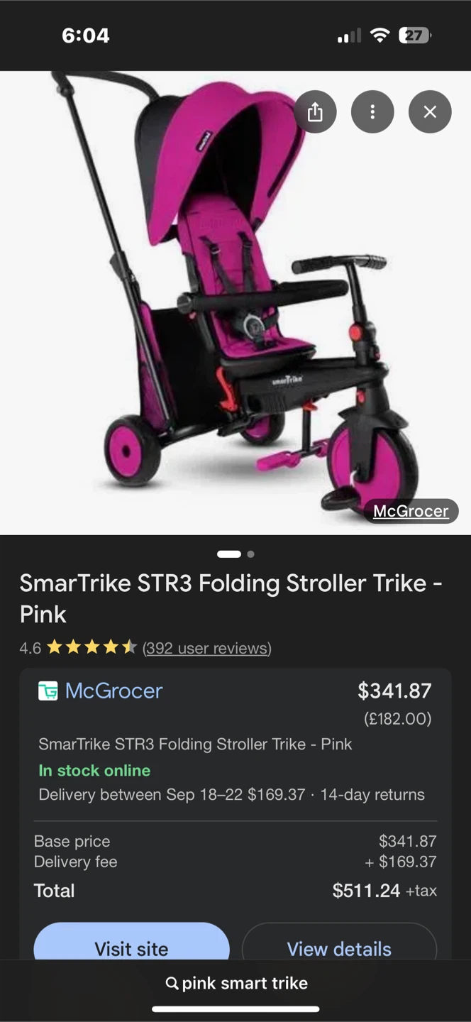 Smartrike STR3 Folding Stroller Trike - Pink