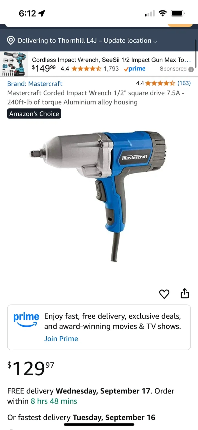 Mastercraft 1/2" Impact Wrench - Brand New! image indicator(4)