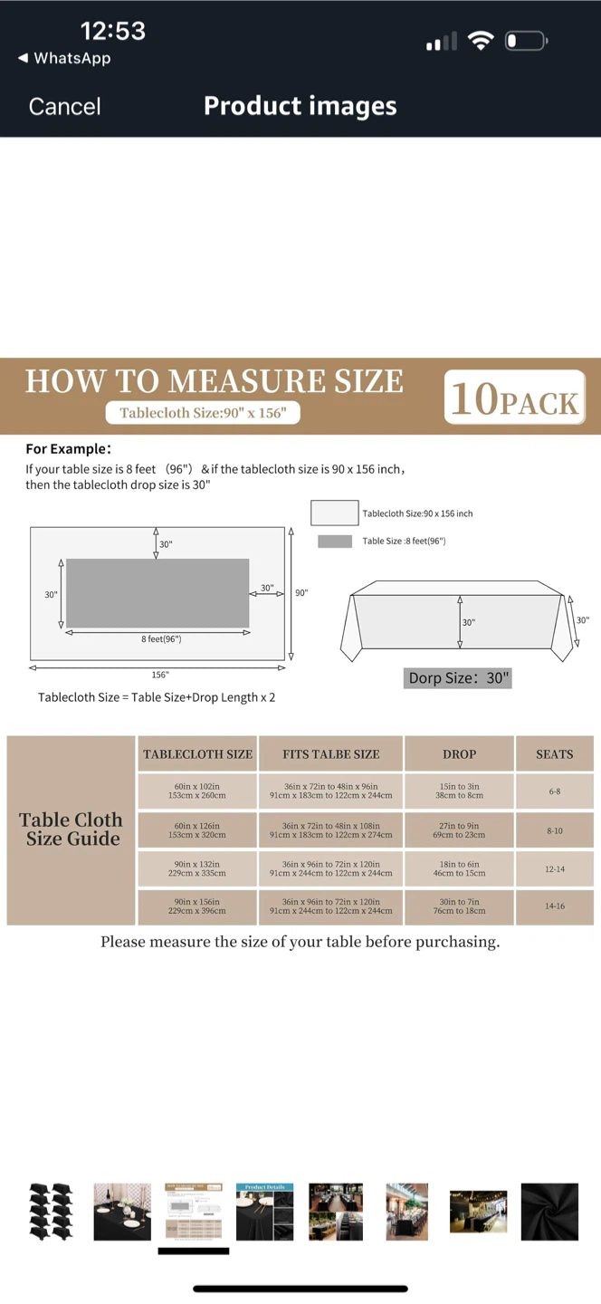 Black Tablecloth 90 x 156 inch - 10 Pack - photo 3