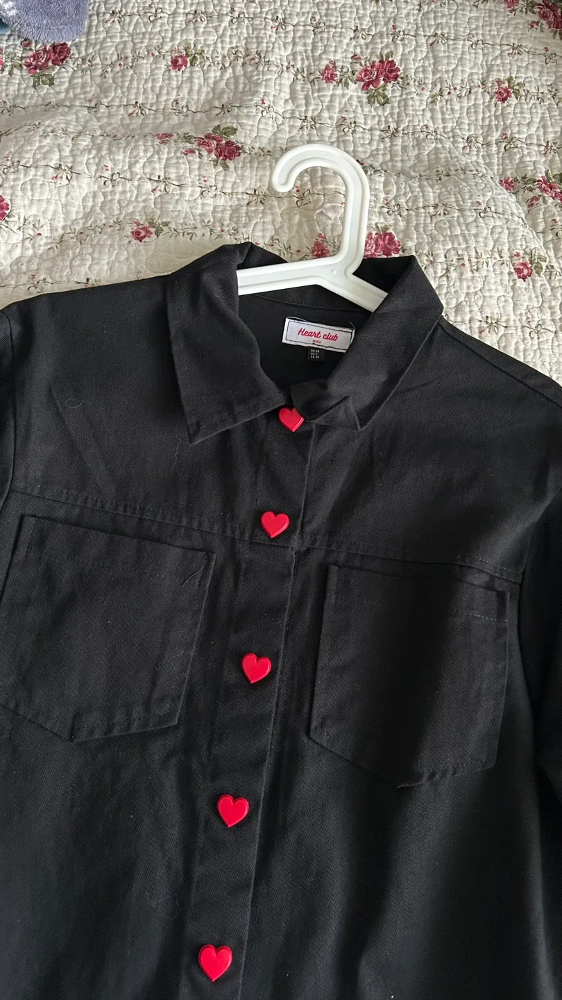 Heart Club Black Jacket with Red Heart Buttons, Size XS thumbnail