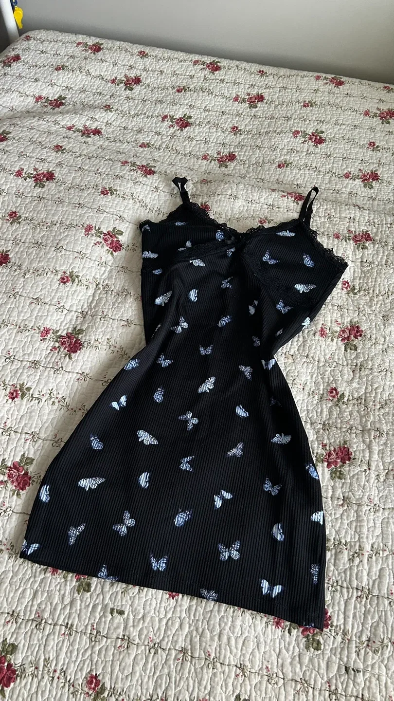 Black Butterfly Print Dress thumbnail