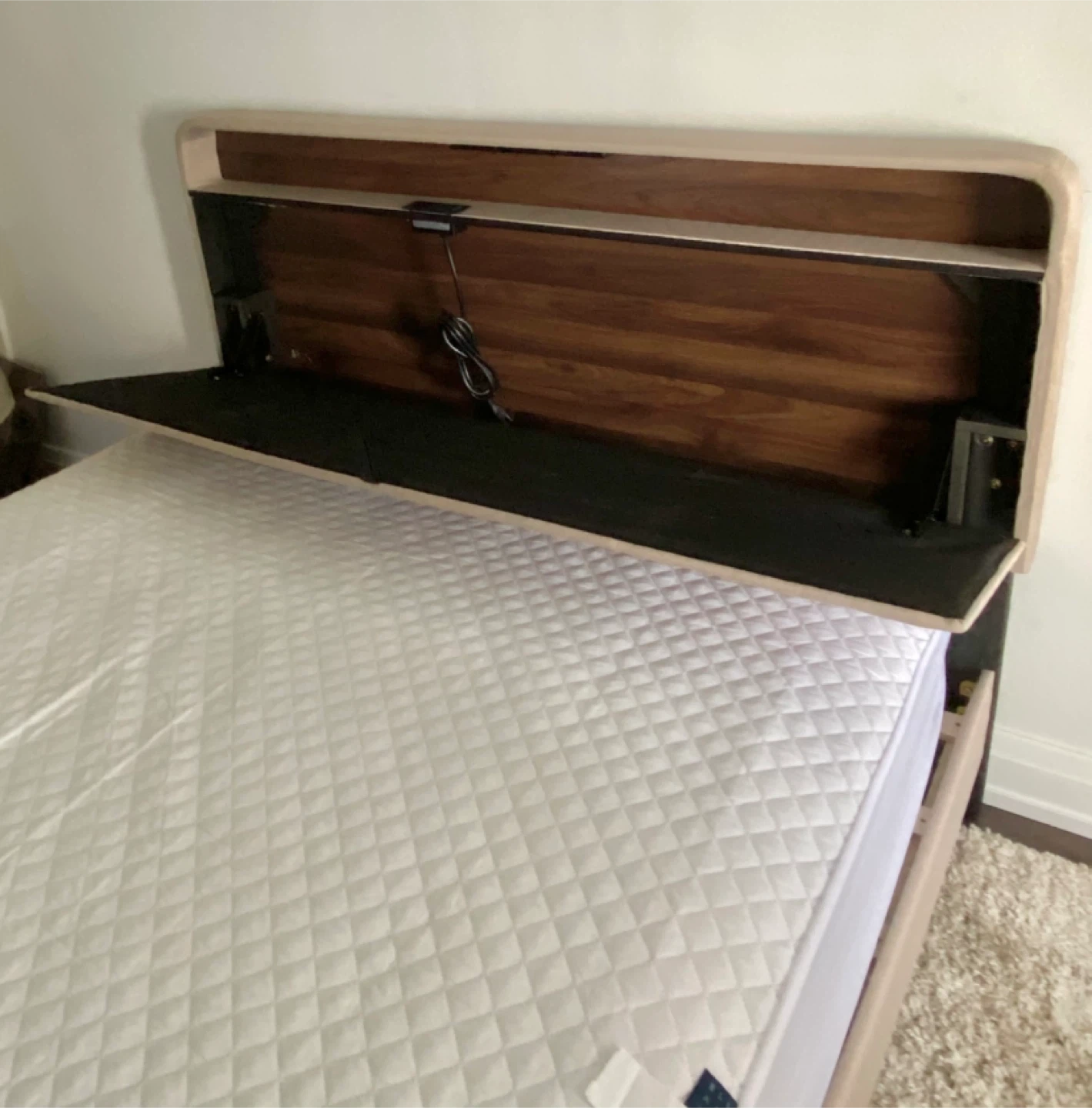 Queen Upholstered Bed with Storage Headboard and USB ports - photo 3