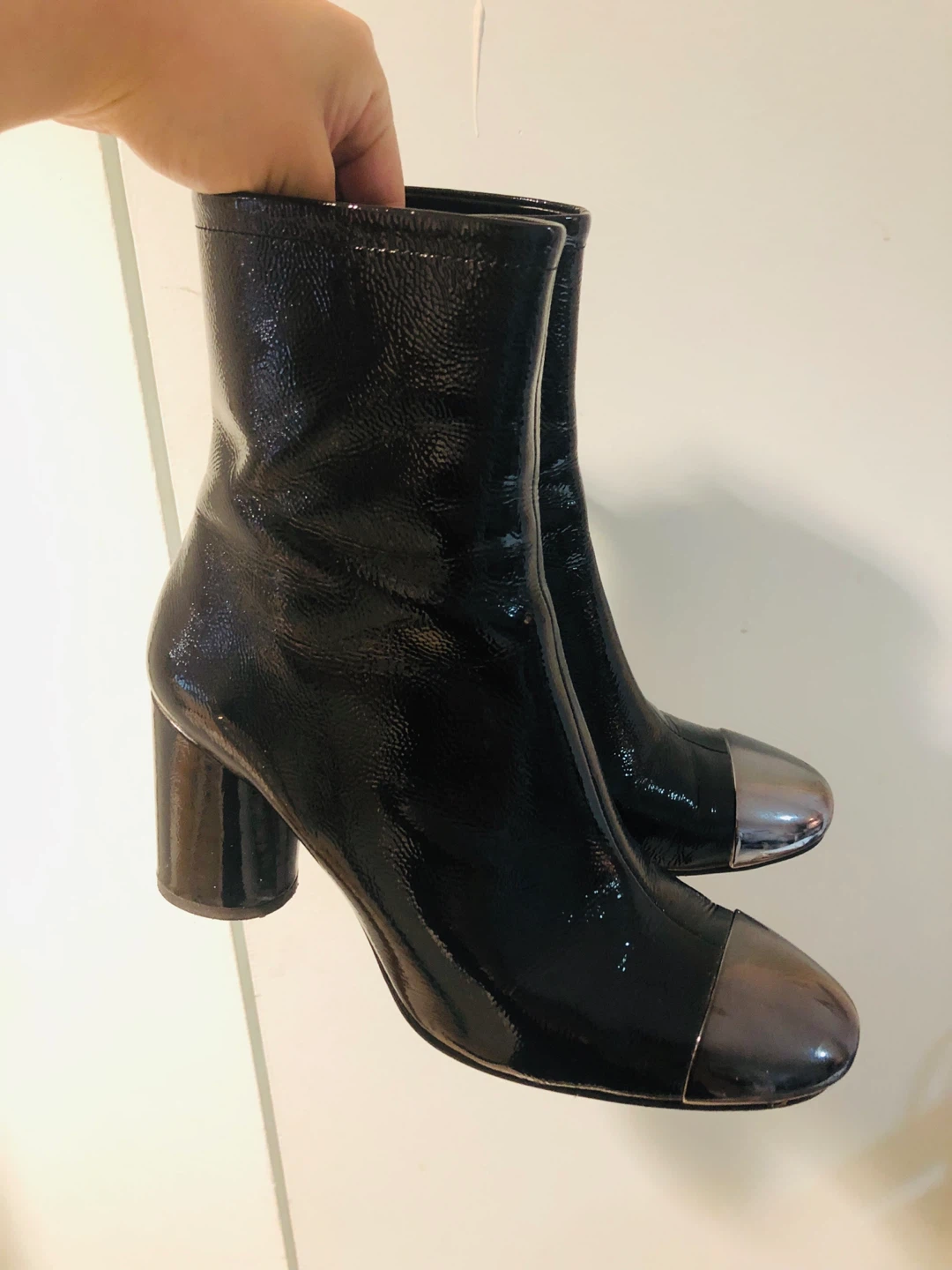 Zara Black Ankle Boots with Silver Toe