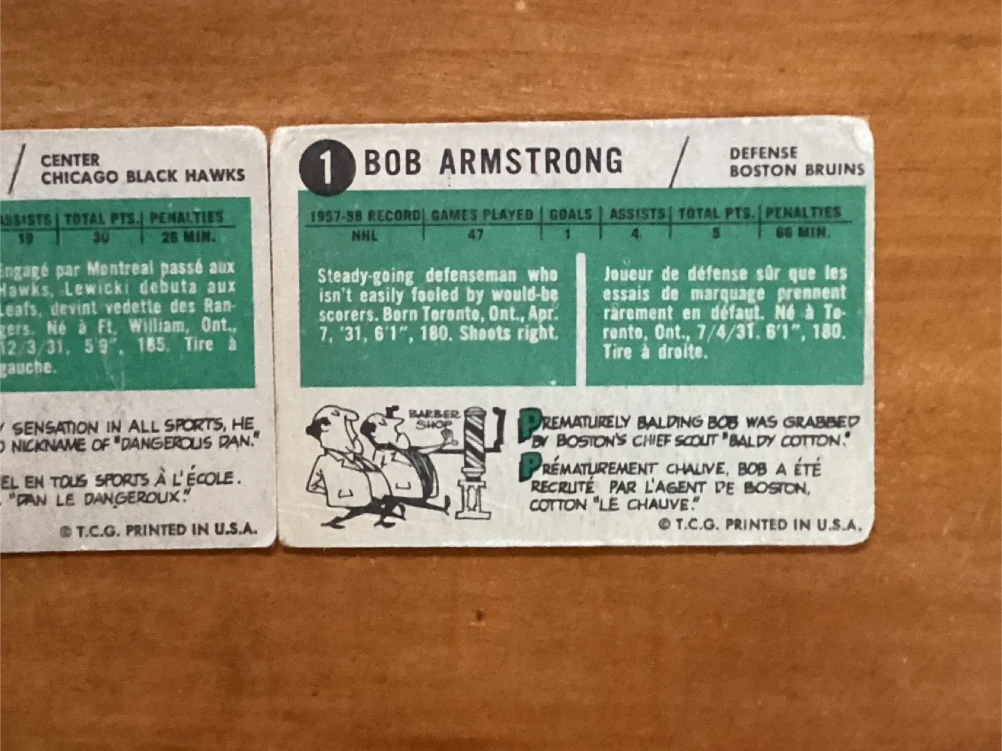 2 TOPPS 1958-59 NHL Cards BOB ARMSTRONG #1 & DANNY LEWICKI #6 image indicator(6)