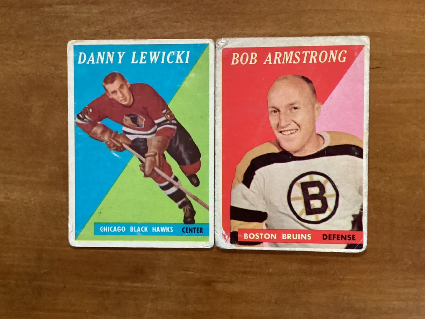 2 TOPPS 1958-59 NHL Cards BOB ARMSTRONG #1 & DANNY LEWICKI #6