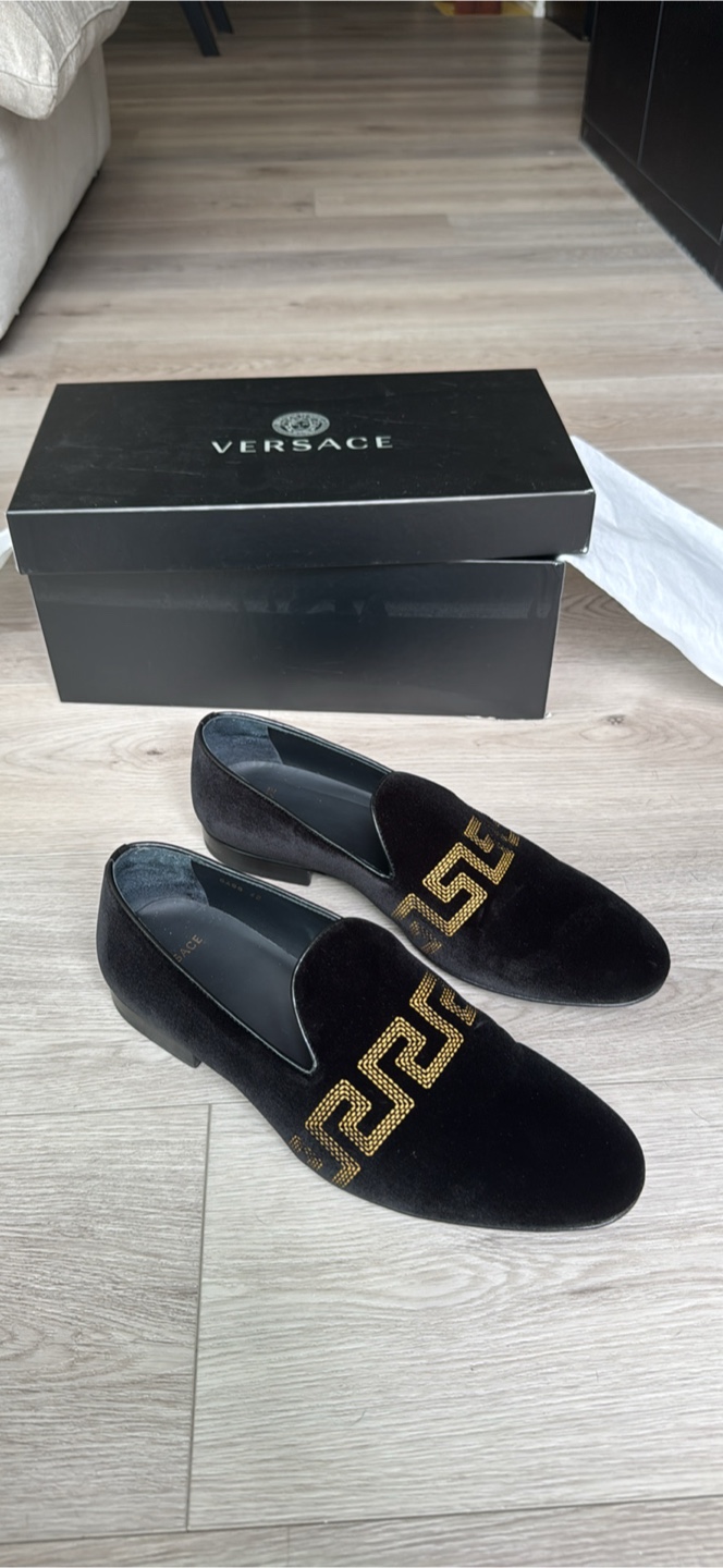 Versace embroidered Black Velvet Loafers size 42