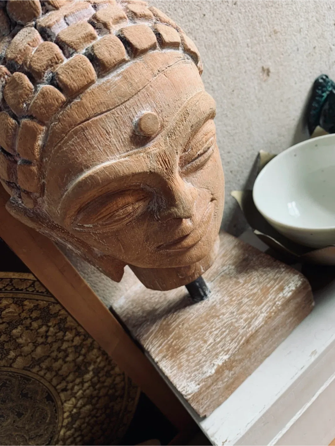 Vintage Wooden Buddha Head Statue thumbnail
