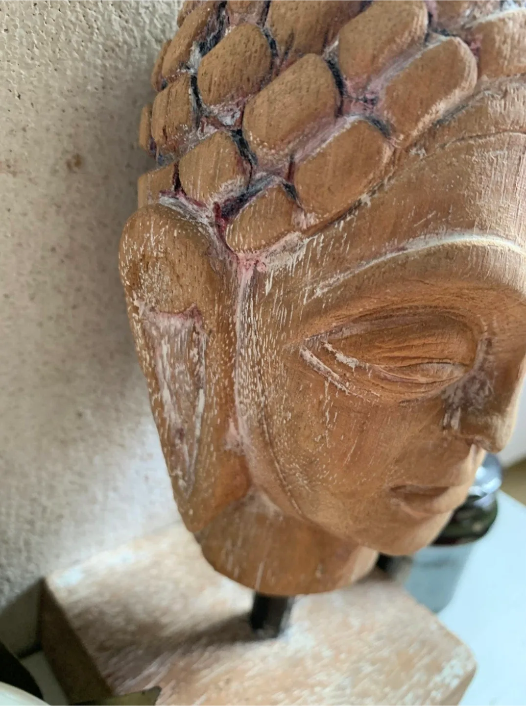 Vintage Wooden Buddha Head Statue image indicator(6)