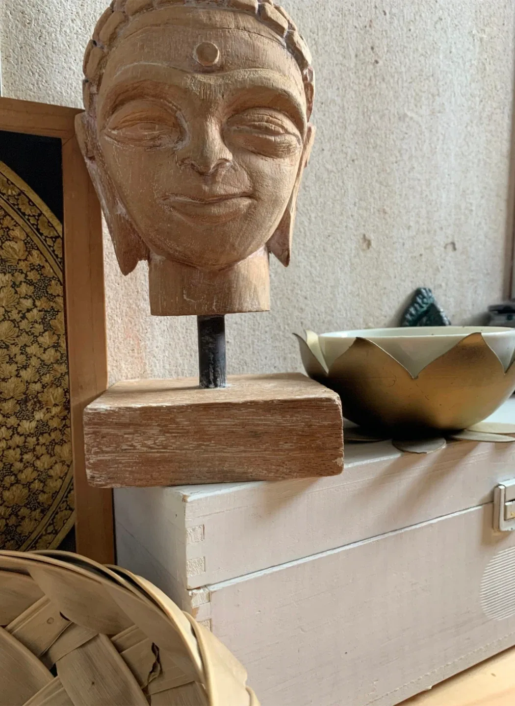 Vintage Wooden Buddha Head Statue image indicator(4)