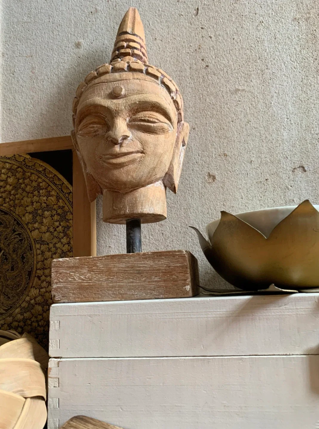 Vintage Wooden Buddha Head Statue image indicator(5)