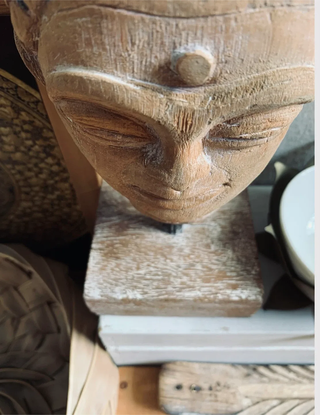 Vintage Wooden Buddha Head Statue image indicator(3)