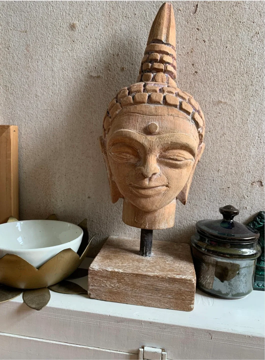 Vintage Wooden Buddha Head Statue image indicator(2)