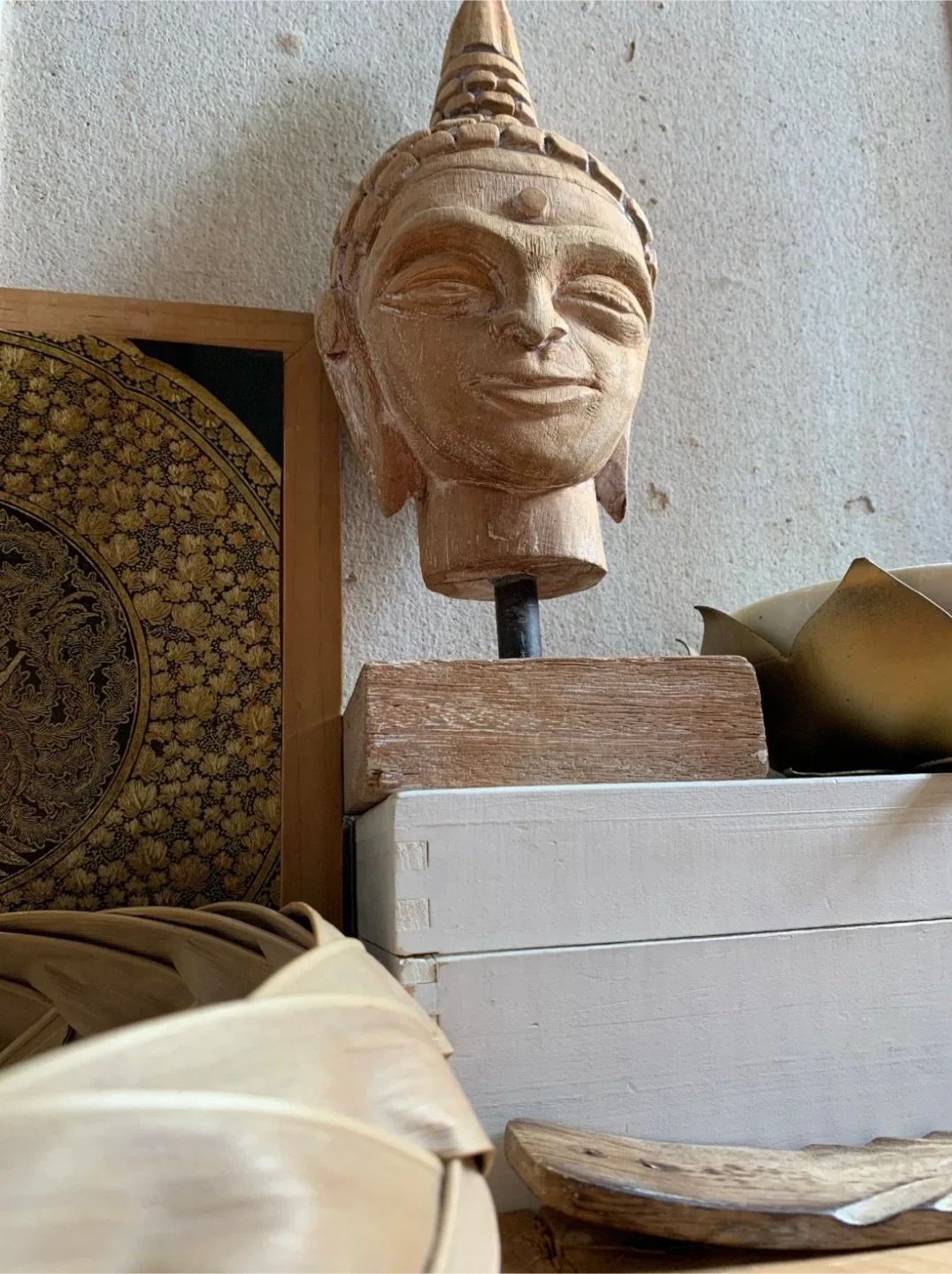 Vintage Wooden Buddha Head Statue image indicator(7)