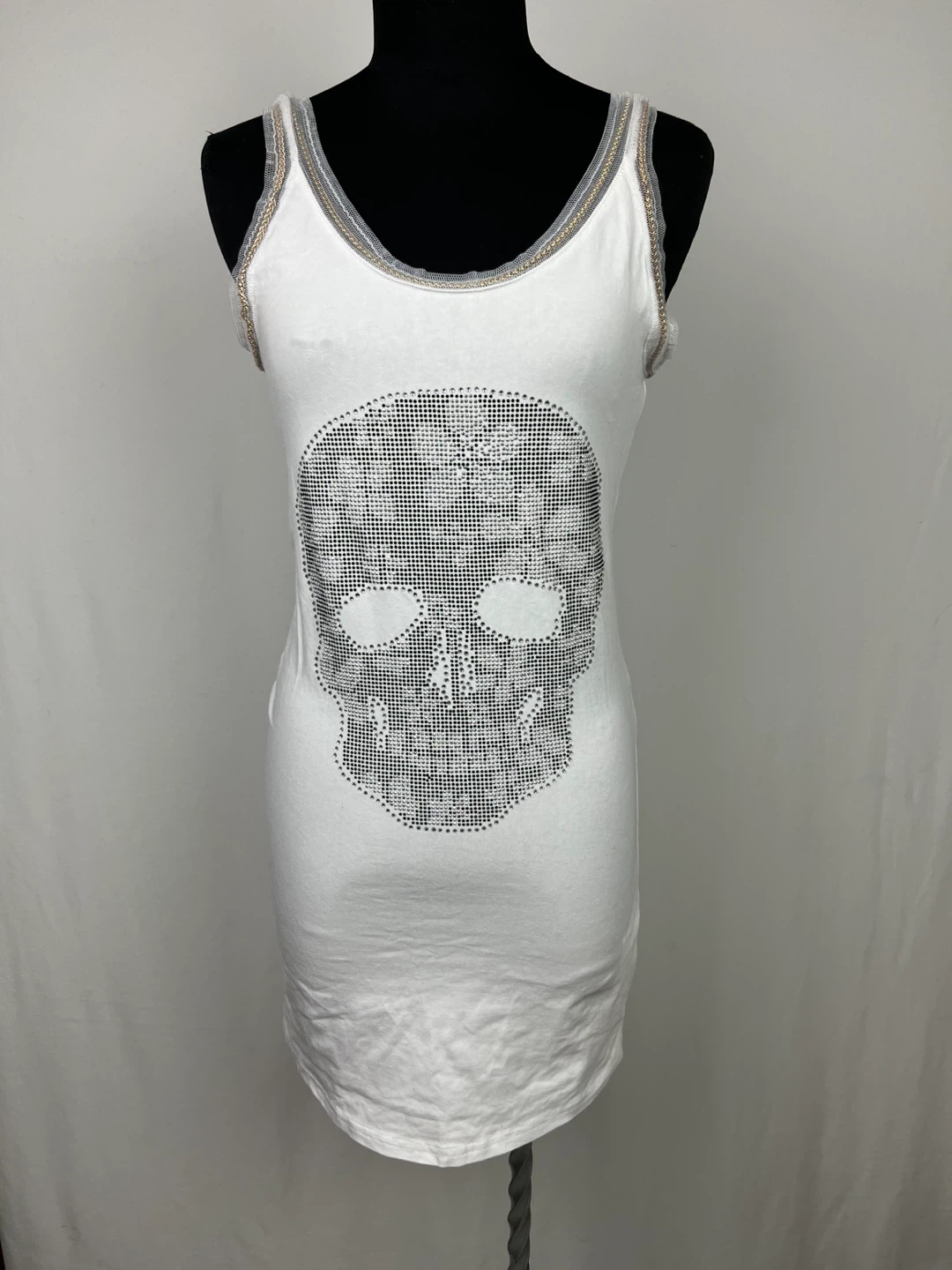 White Tank Dress with Skull Design - Size M