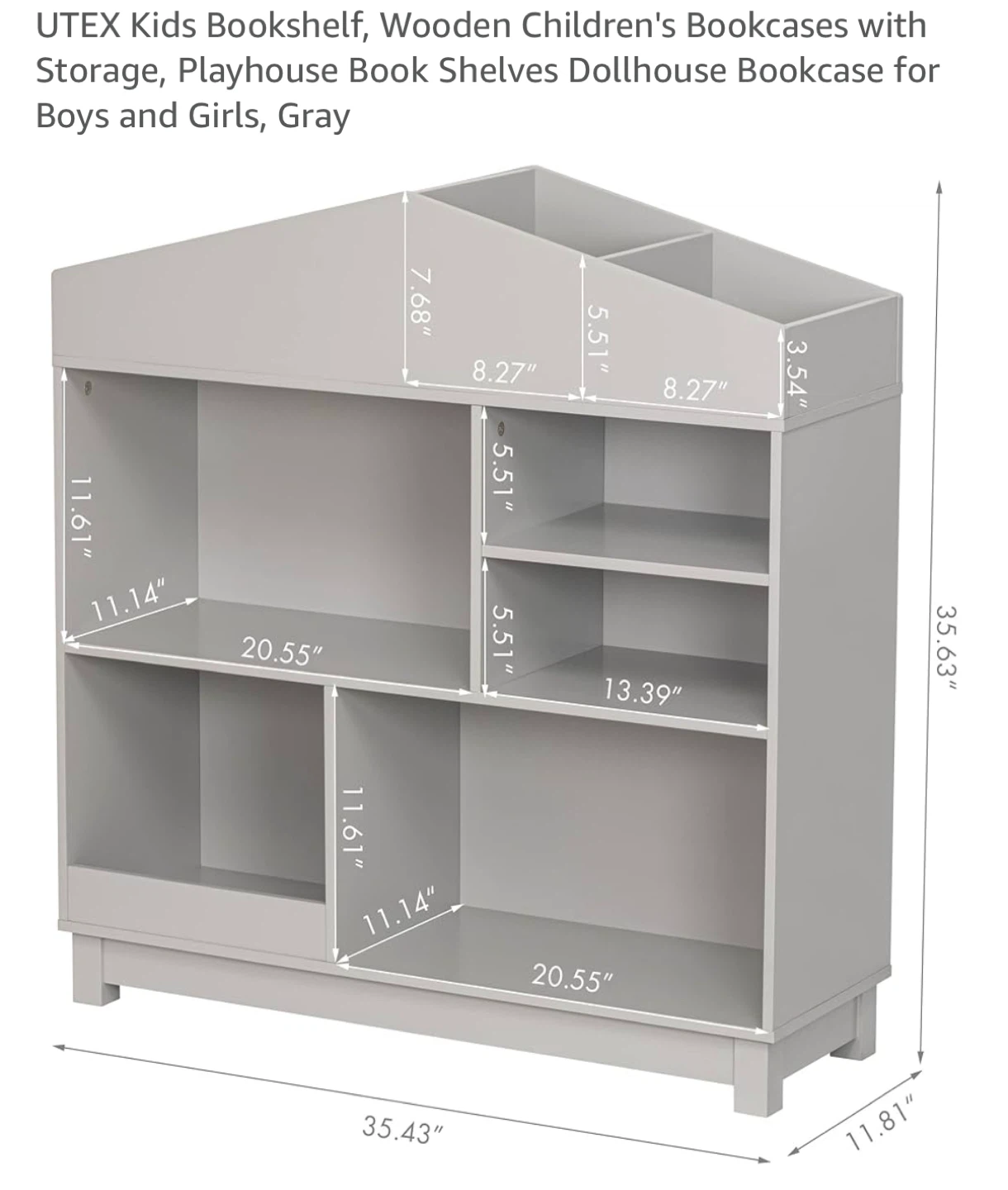 UTEX Kids Bookshelf - Gray Wooden Bookcase - photo 2