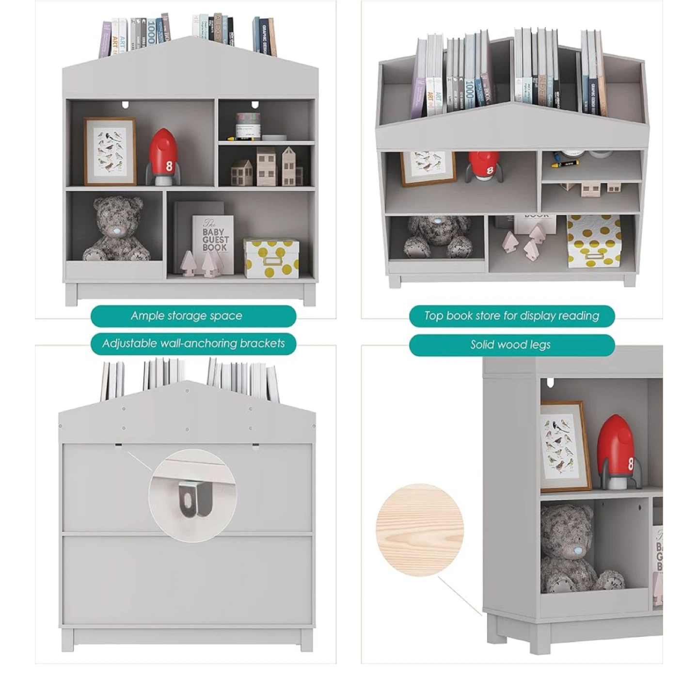 UTEX Kids Bookshelf - Gray Wooden Bookcase - photo 4