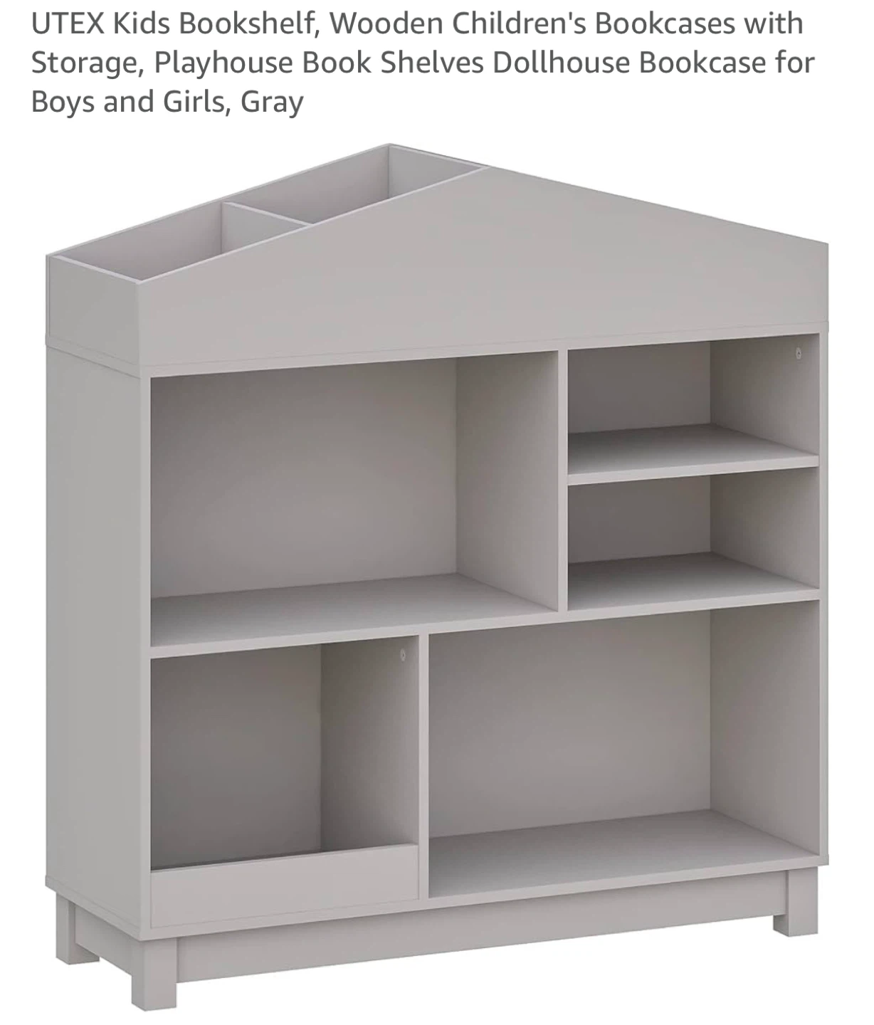 UTEX Kids Bookshelf - Gray Wooden Bookcase