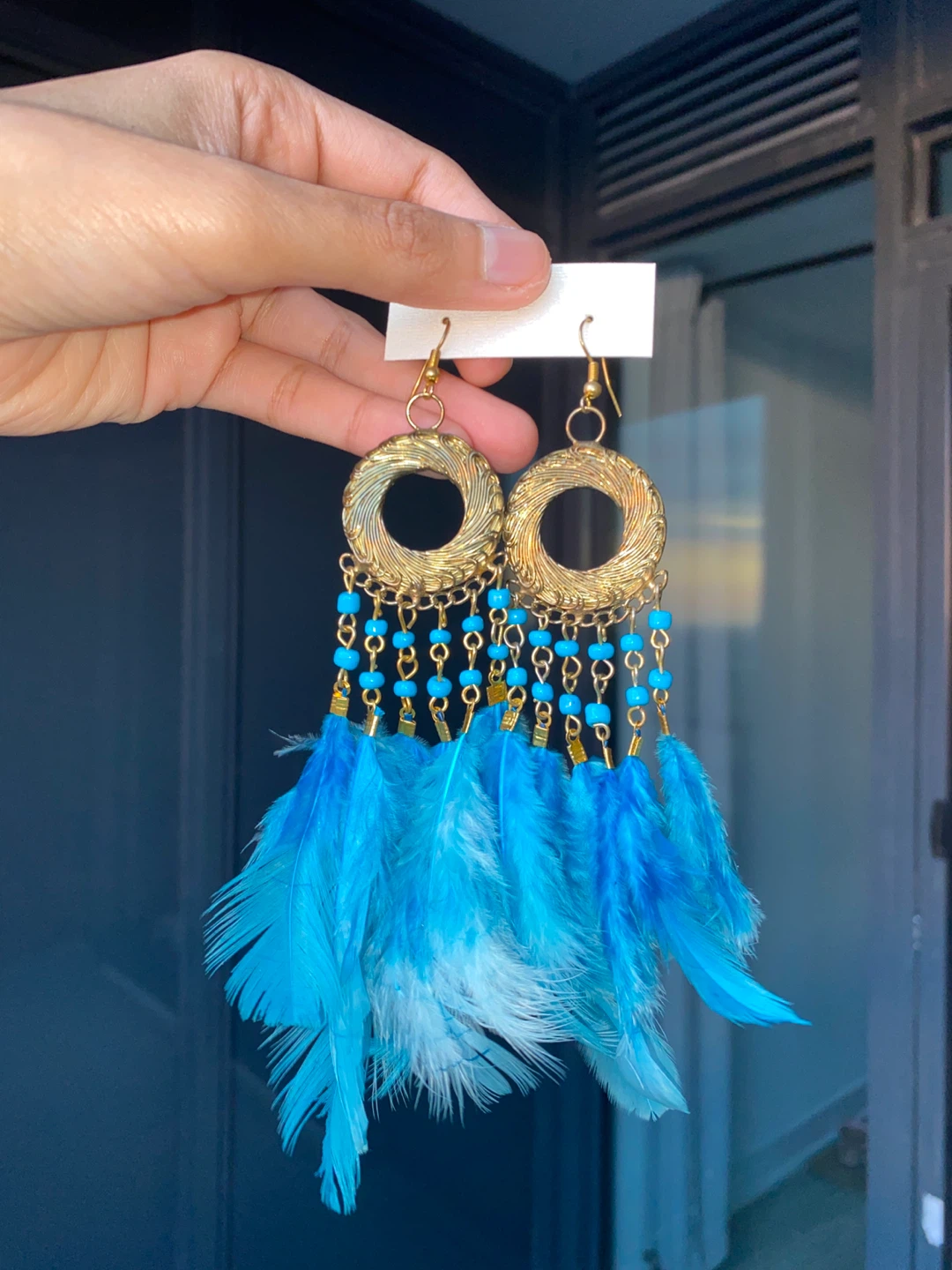 Blue Soft Feather Dangle Earrings