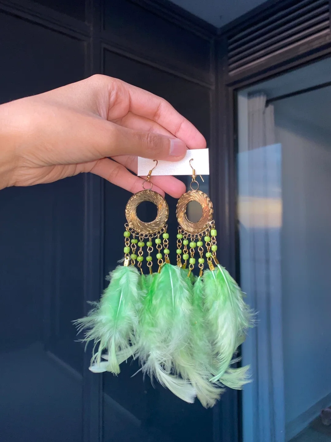 Parrot Green Soft Feather Dangle Earrings image indicator(2)