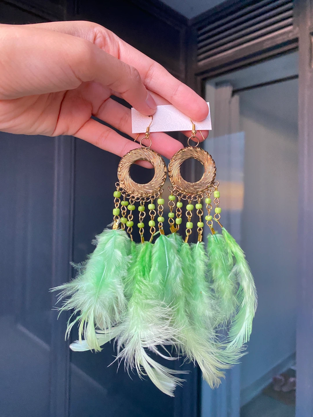 Parrot Green Soft Feather Dangle Earrings
