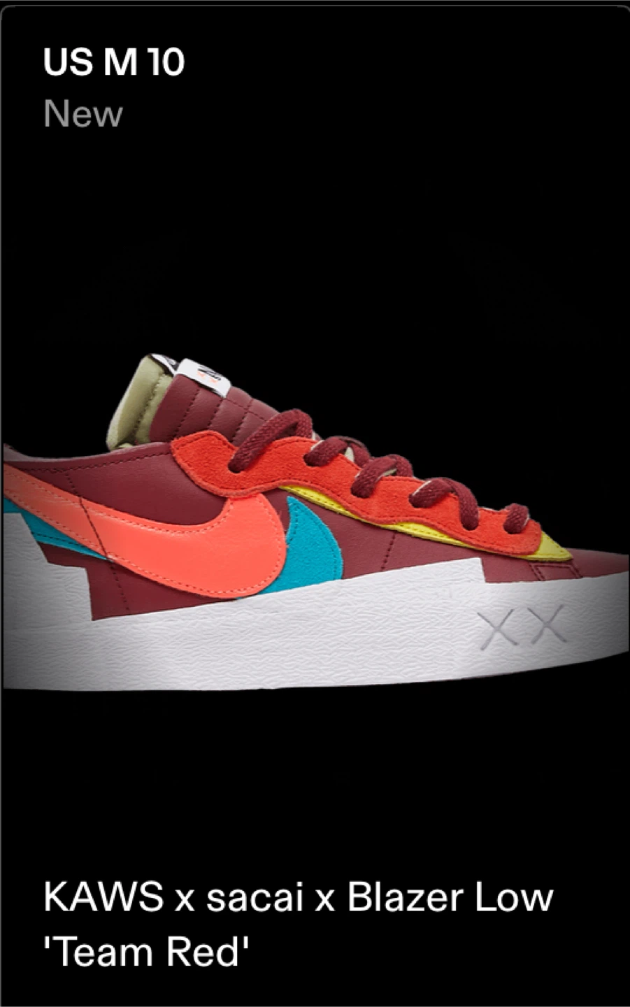 KAWS x sacai x Nike Blazer Low 'Team Red' US M10