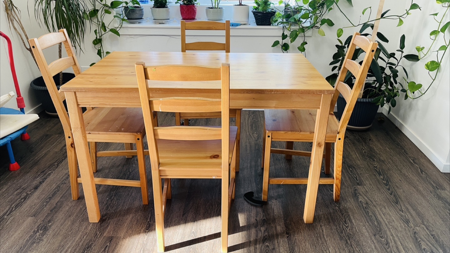 Wooden Dining Table with 4 Chairs
