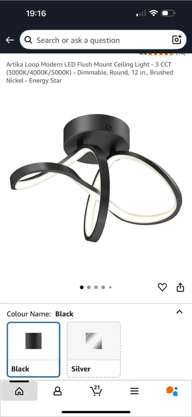 Artika Loop Modern LED Ceiling Light – Black – New thumbnail