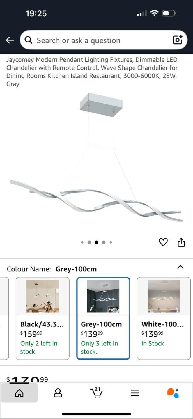 Modern LED Wave Chandelier Pendant Light – Grey, 100cm - photo 2
