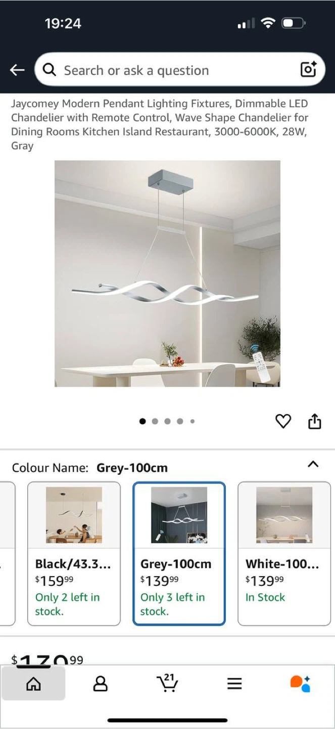 Modern LED Wave Chandelier Pendant Light – Grey, 100cm - photo 3