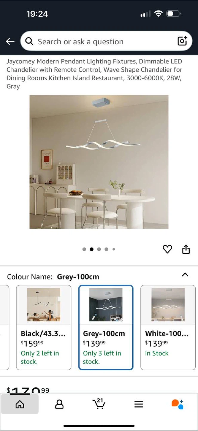 Modern LED Wave Chandelier Pendant Light – Grey, 100cm - photo 5