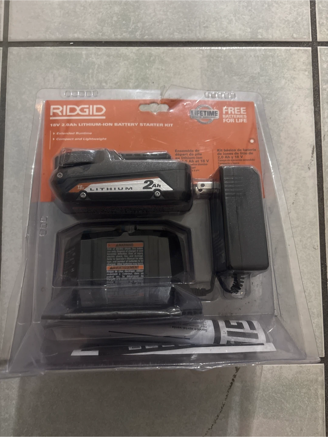 New RIDGID 18V 2.0Ah Lithium-Ion Battery Starter Kit