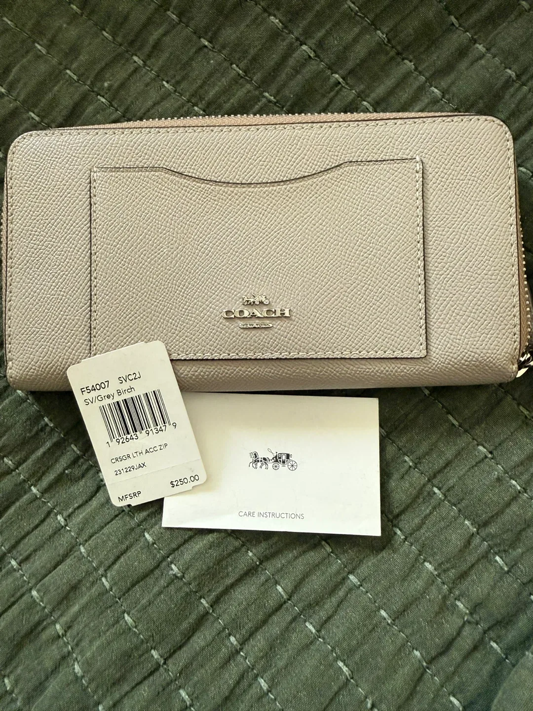 Coach F54007 Grey Birch Leather Zip Around Wallet thumbnail