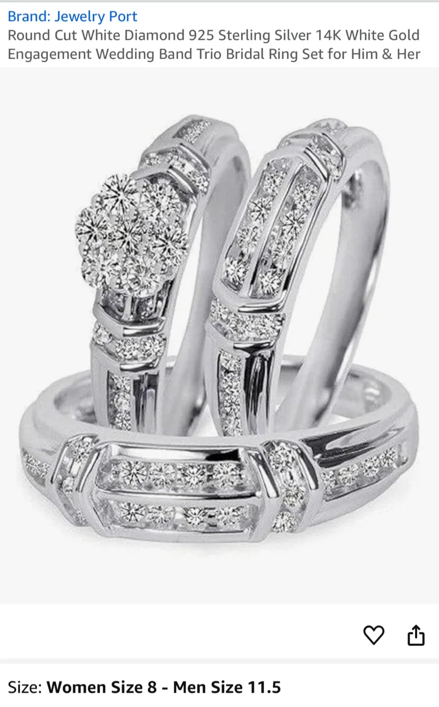 Jewelry Port Sterling Silver Wedding Ring Set - Size 8 & 11.5 image indicator(4)