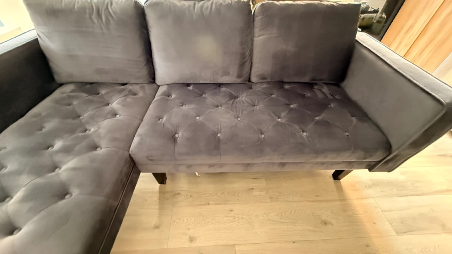 Grey Velvet Sectional Sofa - photo 2